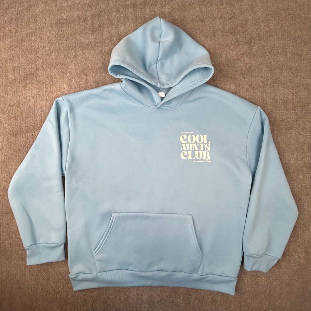 Cool Aunts Club Woman Hoodie XL Light Blue Fleece Lined Kangaroo Pocket Pullover